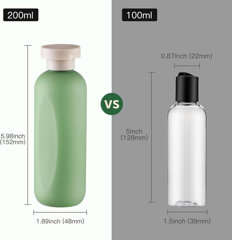 owlyee 6.7oz Travel Shampoo Bottle, Empty Plastic Squeeze Bottles with Flip Cap, 4PCS Lotion Container for Toiletries (200ml, Green) - Image 4